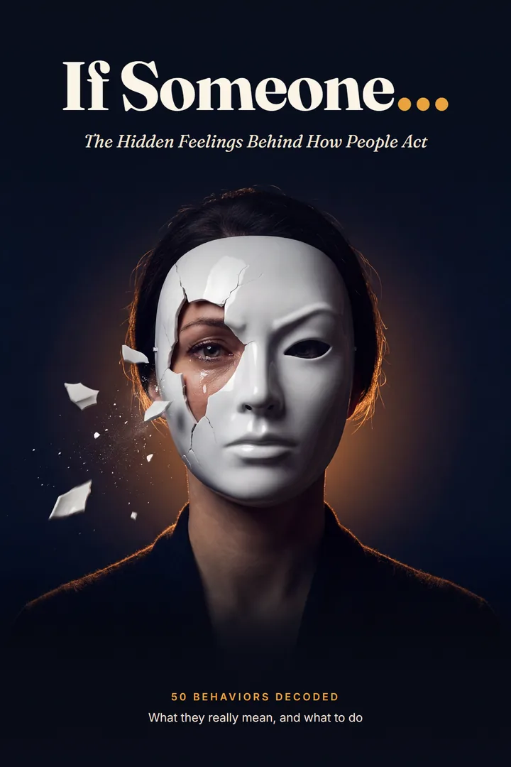 Cover of If Someone… The Hidden Feelings Behind How People Act: a cracked white mask revealing a tearful eye.